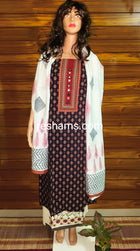 Cotton Ajrakh salwar with embroidery work in Dark Chocolate.