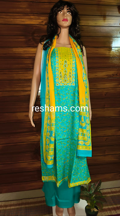 Cotton salwar with Colour Blue & Yellow