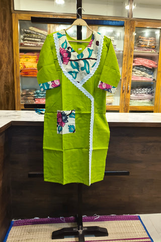 PEN KALAMKARI GREEN BOUTIQUE COTTON KURTI