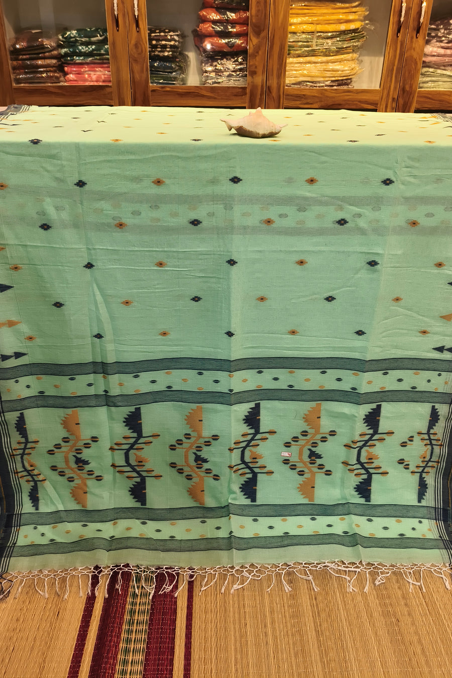 Handloom Cotton Light Green With Jamdani Work Saree
