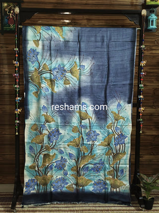 Hand Embroidered Hand Painted Kantha Stitch Mixed Saree – Woven in Pure Tussar Silk