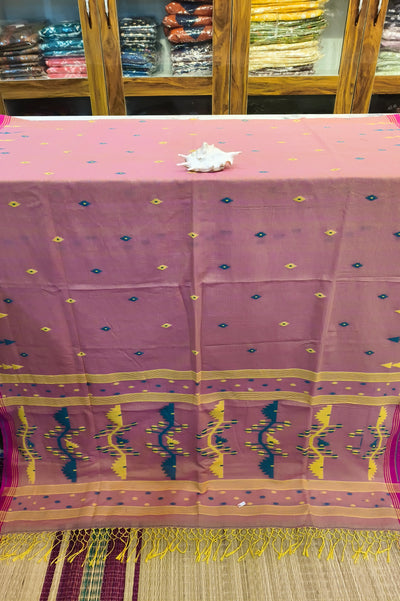 Handloom Cotton Baby Pink With Jamdani Work Saree
