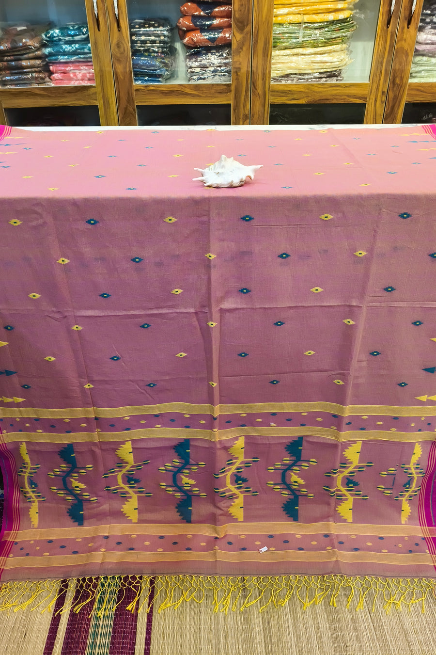 Handloom Cotton Baby Pink With Jamdani Work Saree