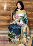 Hand Embroidered Kantha Stitch Mixed Saree – Woven in Pure Tussar Silk
