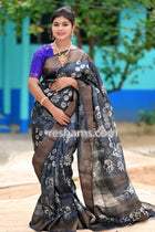 Tussar Mom Batik Silk Saree in Dark Brownish Colour - Handwoven