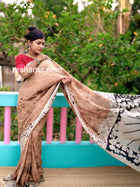 Chanderi Silk-Cotton Saree in Kalamkari Prints  – Light Brown