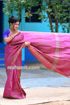 Bishnupuri Katan Silk Saree in Pink - Mangalgiri Pattern Handwoven