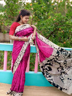 Chanderi Silk-Cotton Saree in Kalamkari Prints  – Pinkish