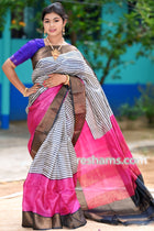 Tussar Printed Silk Saree in Whitish Red Colour - Handwoven