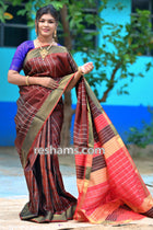 Bishnupuri Checks Katan Silk Saree in Dark Chocolate Colour - Handwoven