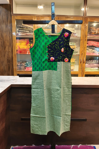 GREEN BLACK PATCH BOUTIQUE COTTON KURTI