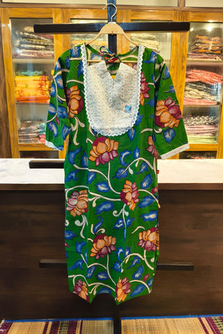 WHITE Green White BOUTIQUE COTTON KURTI