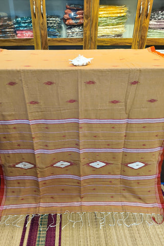 Handloom Cotton Light Brown With Jamdani Work Saree