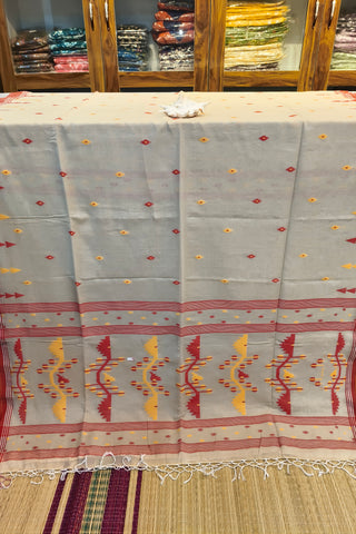 Handloom Cotton Light Grey With Jamdani Work Saree