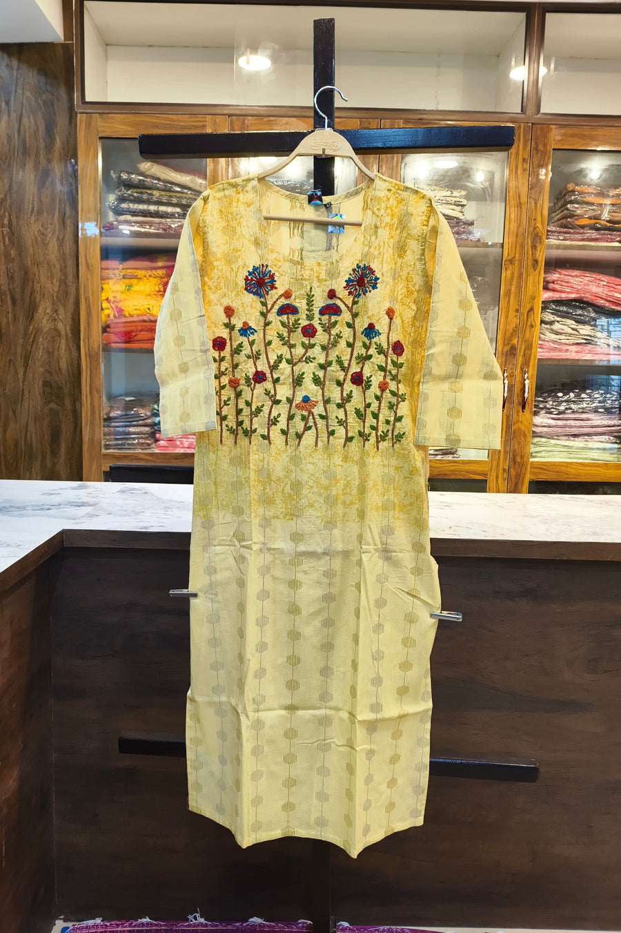 LIGHT YELLOW  BOUTIQUE COTTON KURTI