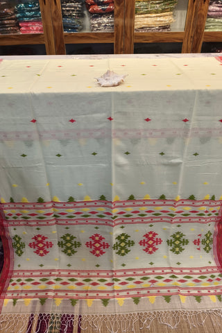 Handloom Cotton Pale White With Jamdani Work Saree