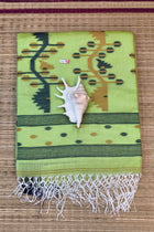Handloom Cotton Banana Green With Jamdani Work Saree