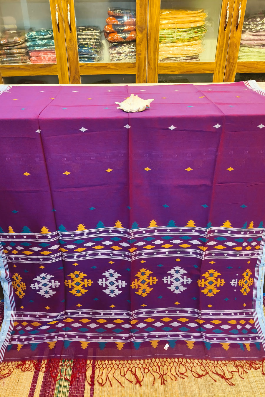 Handloom Cotton Purple With Jamdani Work Saree