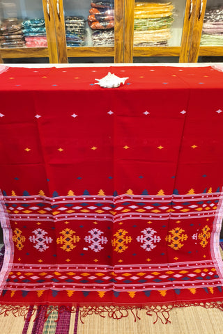 Handloom Cotton Red With Jamdani Work Saree