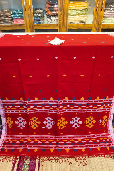 Handloom Cotton Red With Jamdani Work Saree