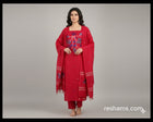 Pure Cotton Jamdani work Handwoven unstitched suit in Red