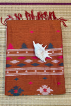 Handloom Cotton Rust Orange With Jamdani Work Saree