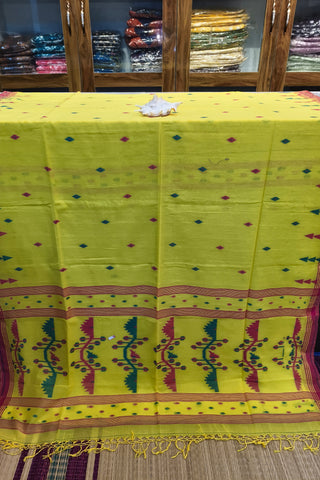 Handloom Cotton Yellow With Jamdani Work Saree
