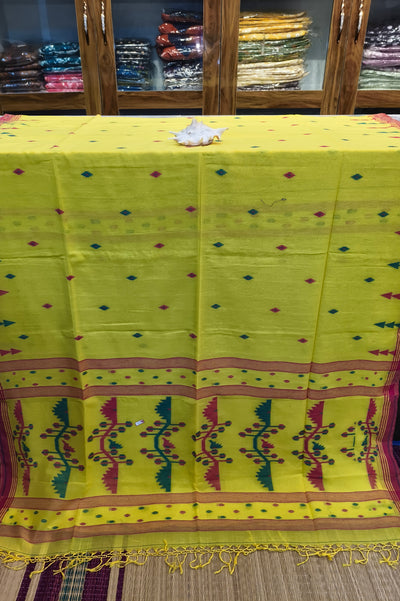 Handloom Cotton Yellow With Jamdani Work Saree
