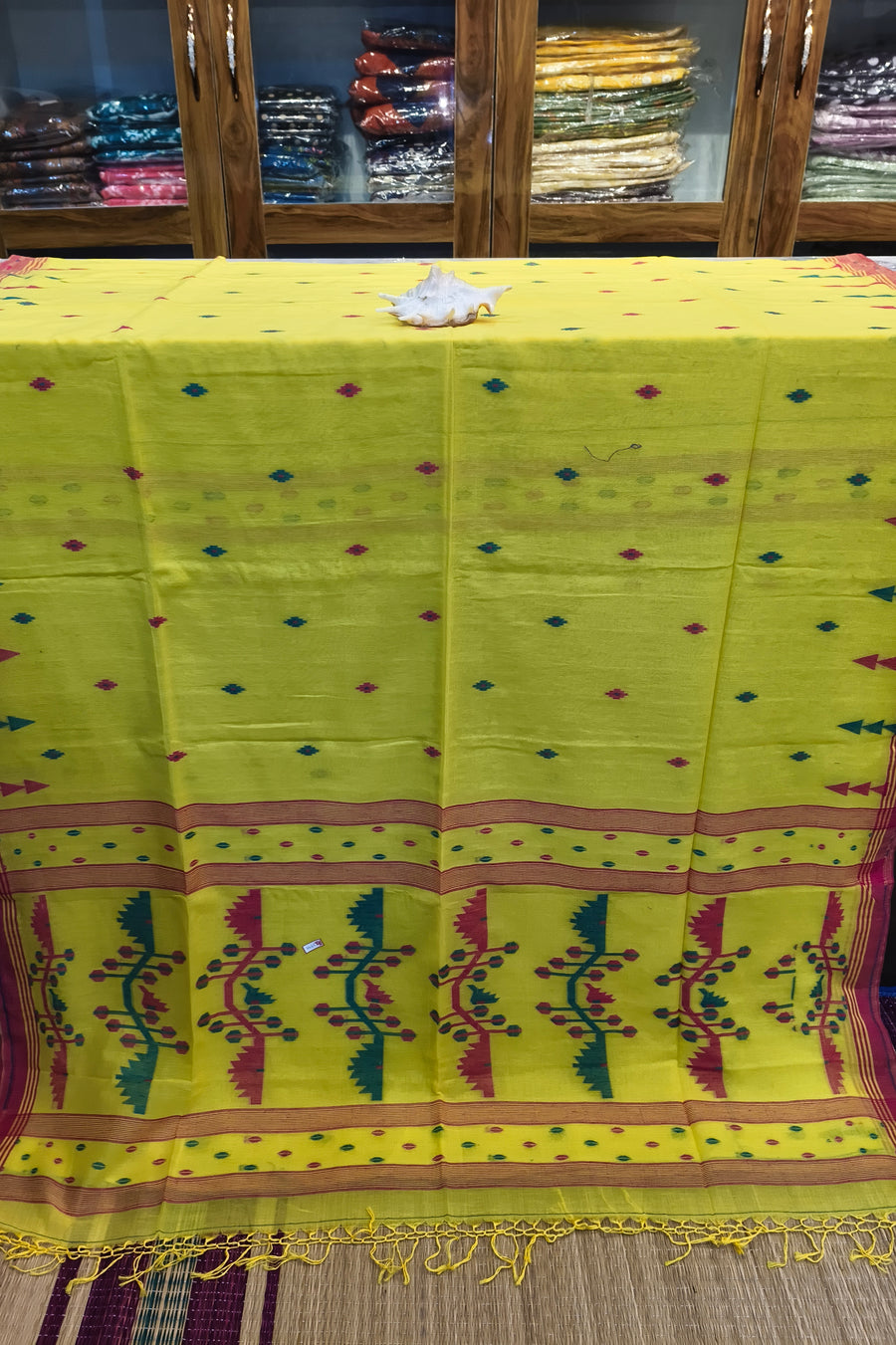 Handloom Cotton Yellow With Jamdani Work Saree